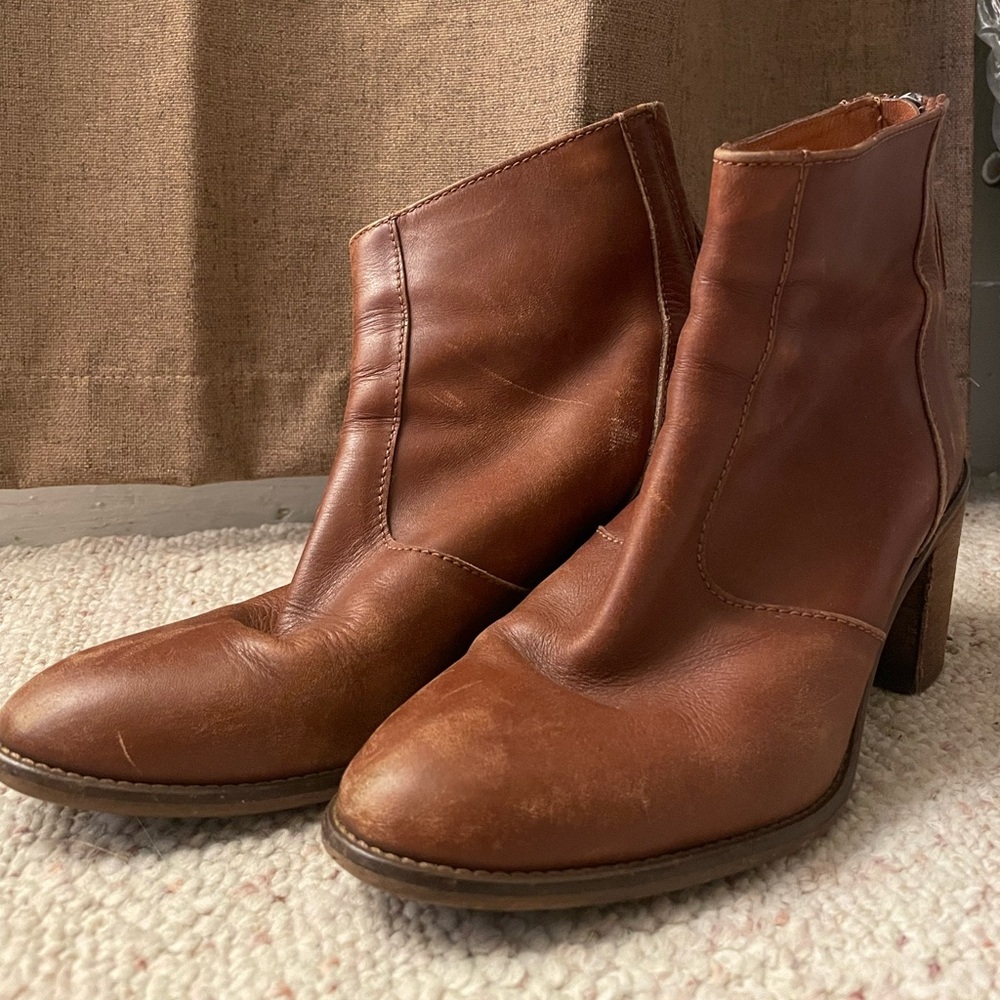 Madewell Brown Ankle Boot with Chunky Heel Western Leather Comfy Zip Up Cowgirl - Picture 14 of 14